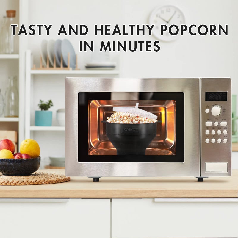 KORCCI The Original Korcci Microwaveable Silicone Popcorn Popper, BPA Free Microwave Popcorn Popper, Collapsible Microwave Popcorn Maker Bowl, Dishwasher Safe - Black - Image 2